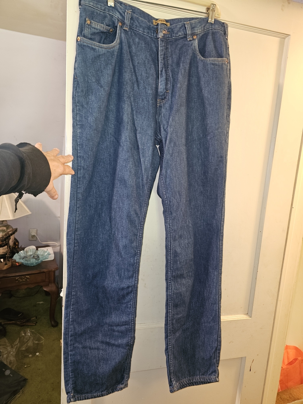 Ruff Hewn Men's Straight-Leg Denim Jeans in Blue, Lined in Red Plaid Flannel